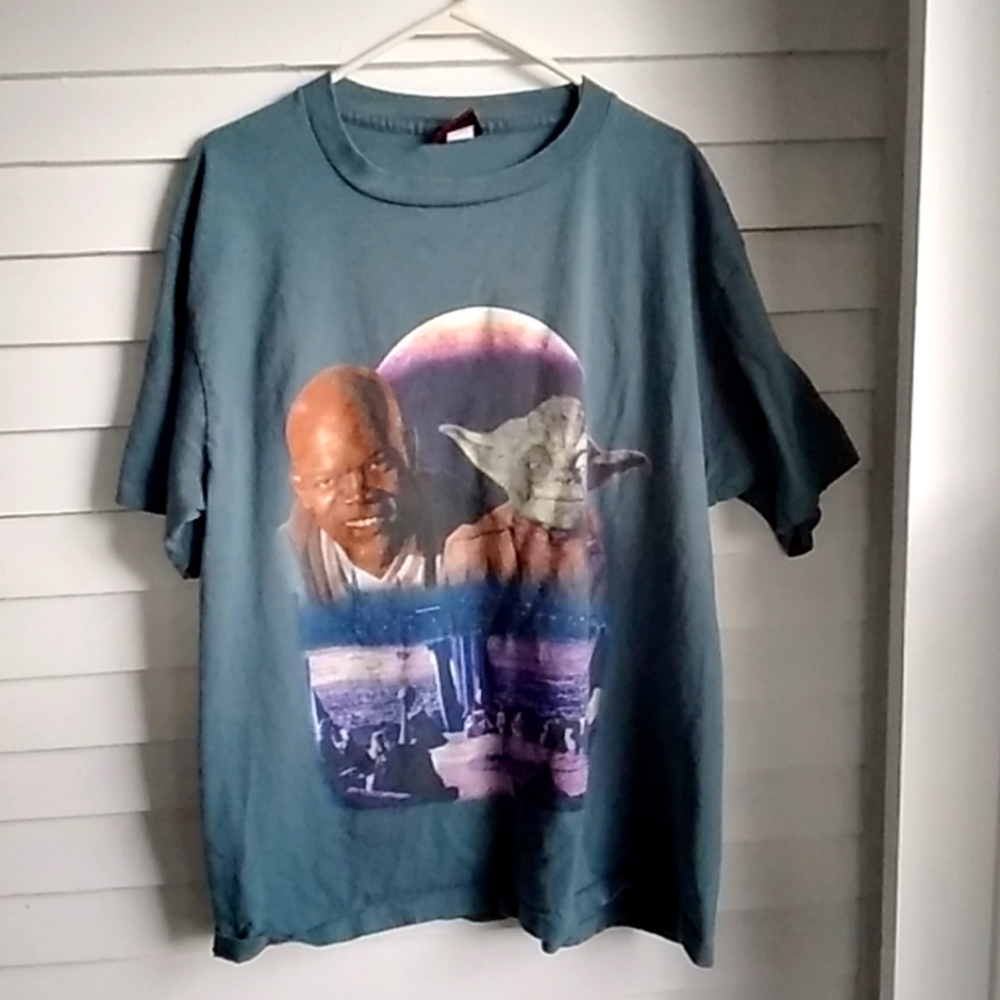 Vintage Star Wars Episode 1 Coruscant shirt XL Mace Windu Yoda Sam Jackson